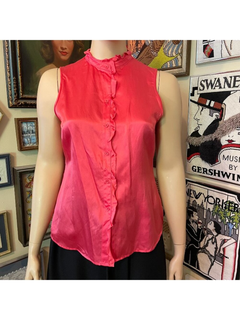 Pendleton Melon Pink Silk Cotton Sleeveless Blouse with Ruffles Size 16